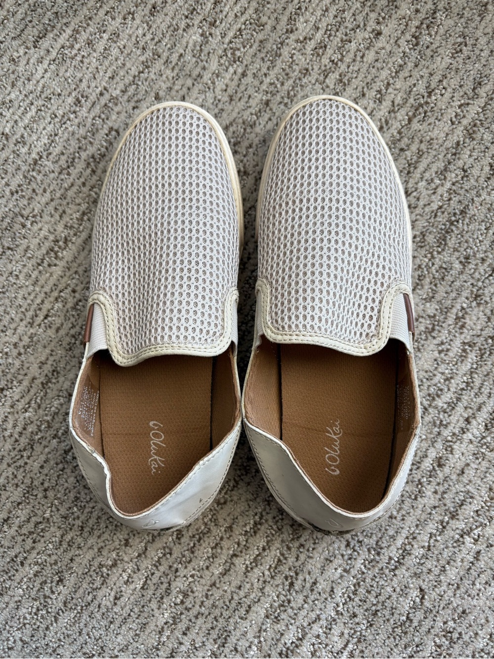 OluKai Women’s Mesh Slip-On Shoes in Light Tan